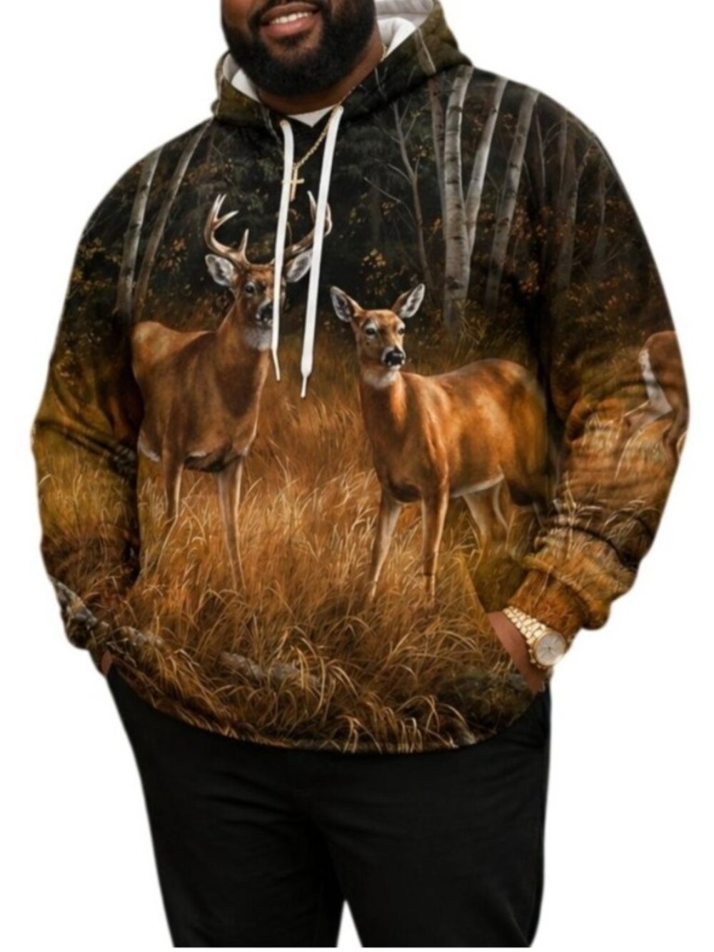 Benksrt 2XL 3D Deer Hoodie Sweatshirt Camouflage All Over Print Long Sleeve